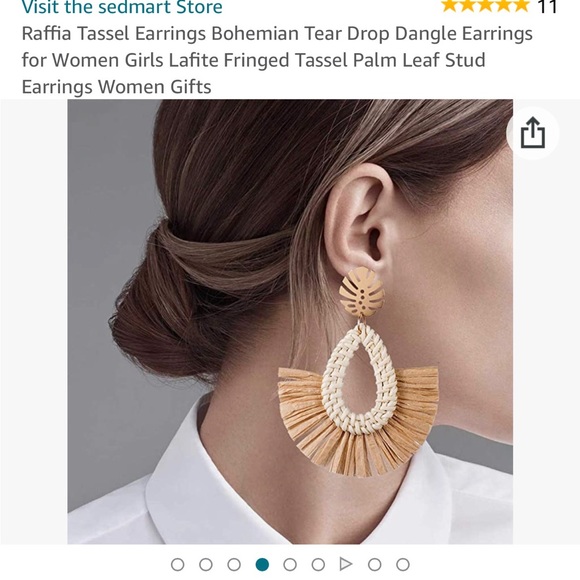 Raffia Tassel Earrings Bohemian Tear Drop Dangle Earrings - Picture 5 of 9